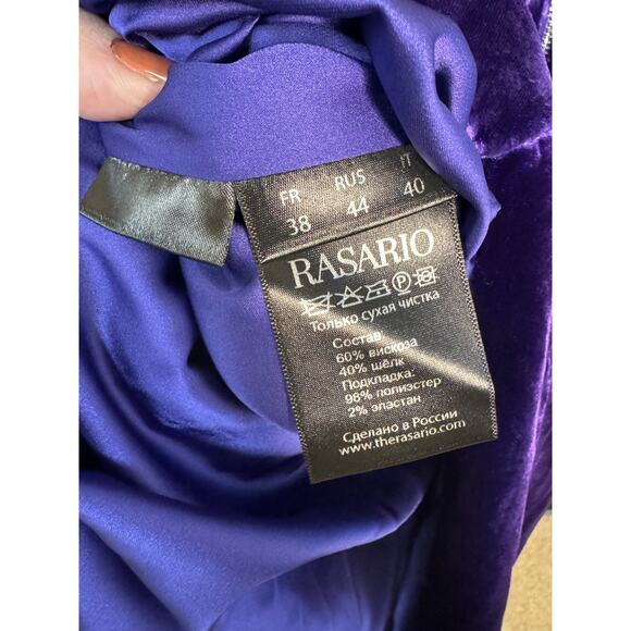 Rasario NWT Silk Velvet Draped Corset Midi Dress in Violet Size FR 38/US 4 - Picture 3 of 10
